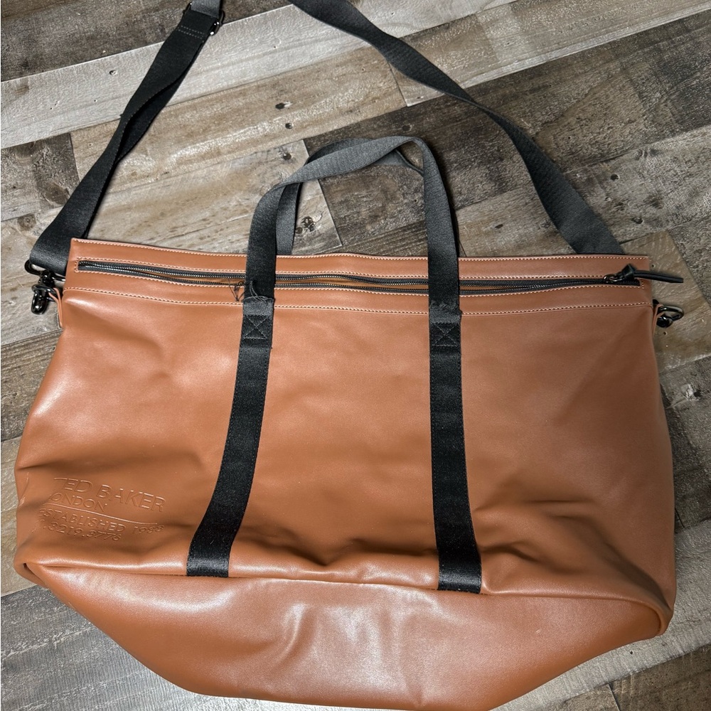 Ted‎ Baker London Large Faux Leather Weekender Tote Travel Bag Brown